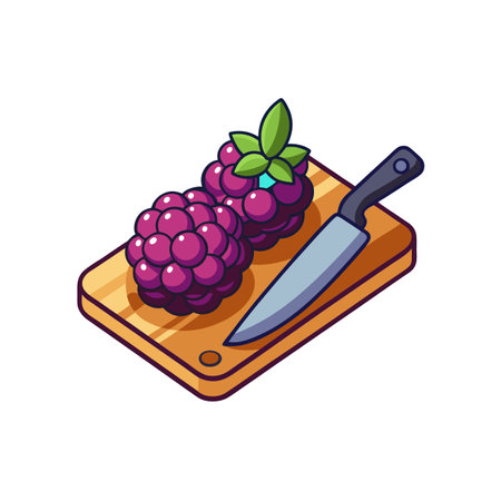 Blackberries and Knife on Cutting Board Still Lifeのイラスト素材