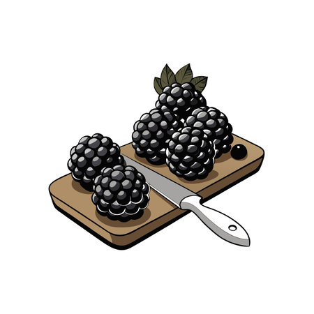 Blackberries on a Cutting Board with Knife Illustrationのイラスト素材