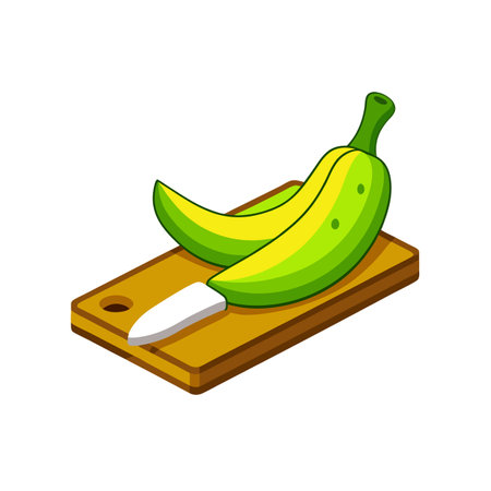 Cartoon Bananas on Cutting Board with Knife Illustrationのイラスト素材
