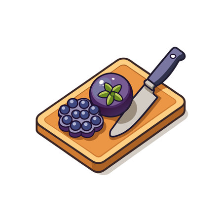 Illustration of fresh fruit on cutting board with knifeのイラスト素材