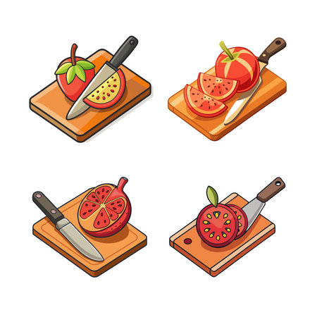 Tomato and knife on cutting board illustration vectorのイラスト素材