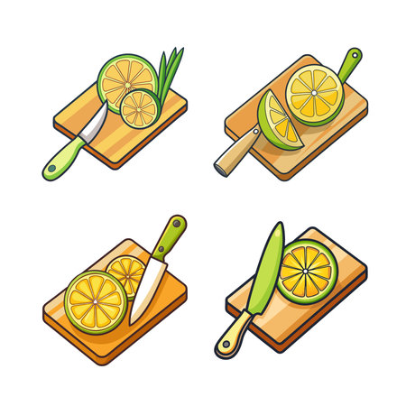 Lime slices and cutting board with knife illustrationのイラスト素材