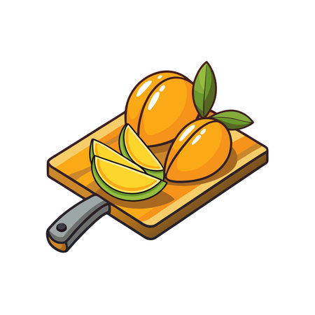 Mango slices on a wooden cutting board illustrationのイラスト素材