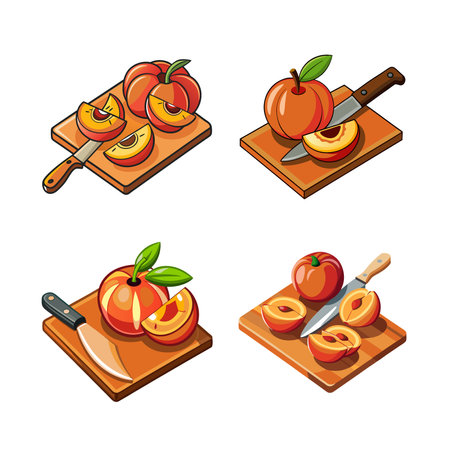Fresh Peach Slices on a Cutting Board Illustrationのイラスト素材