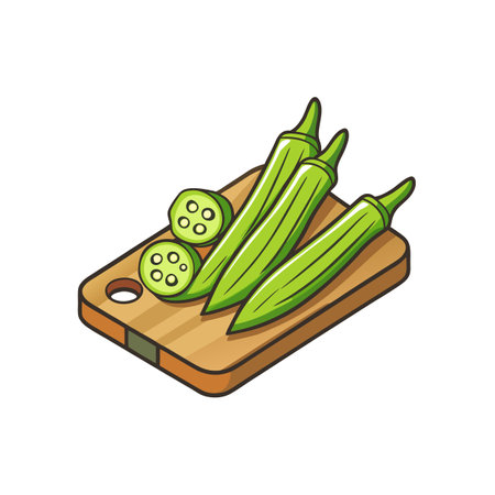 Okra on a cutting board for a healthy dietのイラスト素材