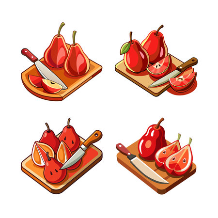 Pears and Apple on Cutting Board Cartoon Illustrationのイラスト素材