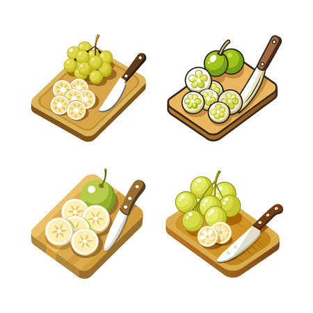 Green Grapes, Citrus Slices and Knife on Boardのイラスト素材