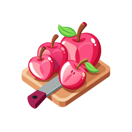 Vibrant Apple Slice Illustration on Wooden Cutting Boardのイラスト素材