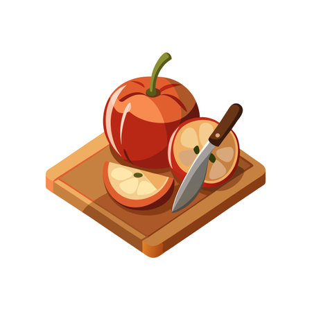 Sliced apple on a cutting board vector illustrationのイラスト素材