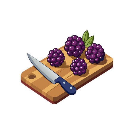 Blackberries on a Cutting Board with Knife Illustrationのイラスト素材