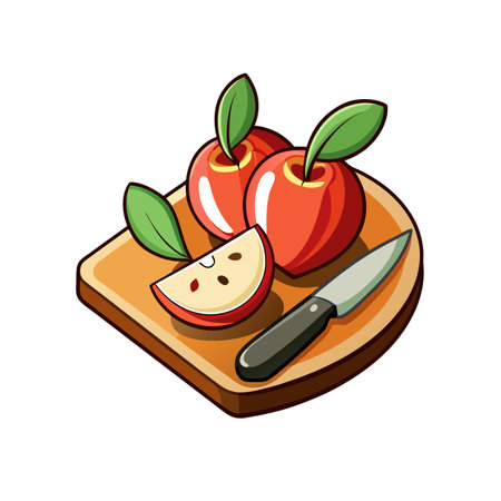 Red Apples on Board: Fresh, Sliced, and Readyのイラスト素材