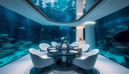 Interior of a swimming pool with a view of the underwater worldの写真素材