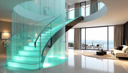 Interior of a modern living room with a staircase, 3d render