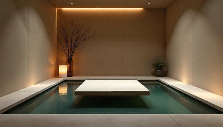 Swimming pool in the hotel. Interior of a modern hotel.