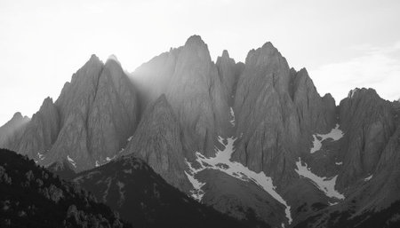 Mountains in the French Pyrenees. Black and white.