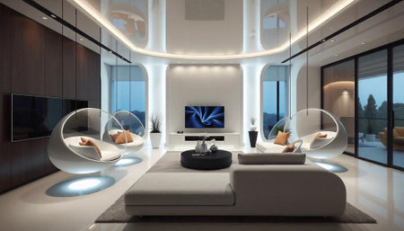 3d rendering luxury living room with tv and sofa in modern houseの写真素材