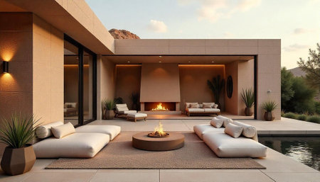 3d rendering of a modern cozy house with pool and parking for saleの写真素材