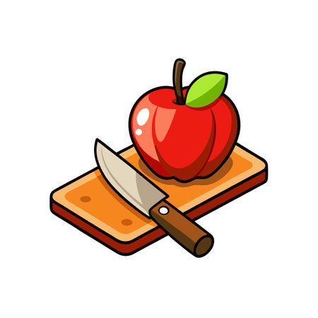 Red apple with knife on cutting board illustrationのイラスト素材