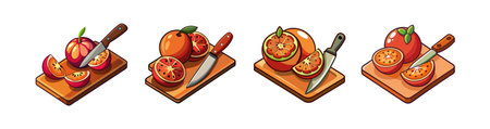 Fruits and Vegetables Isometric Icons Set. Vector illustrationのイラスト素材