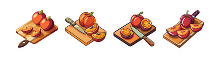 Apples on cutting board with knife isometric vectorのイラスト素材