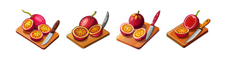 Passion Fruit and Knife on Cutting Board Illustrationのイラスト素材