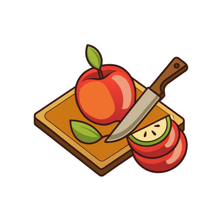 Sliced apple with knife on cutting board illustrationのイラスト素材