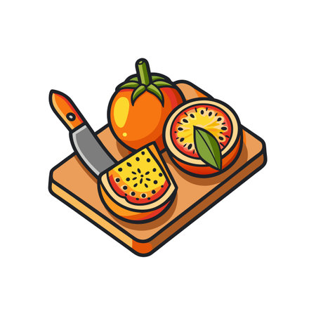 Passion Fruit Cutting Board Illustration, Colorful, Fresh Fruitのイラスト素材