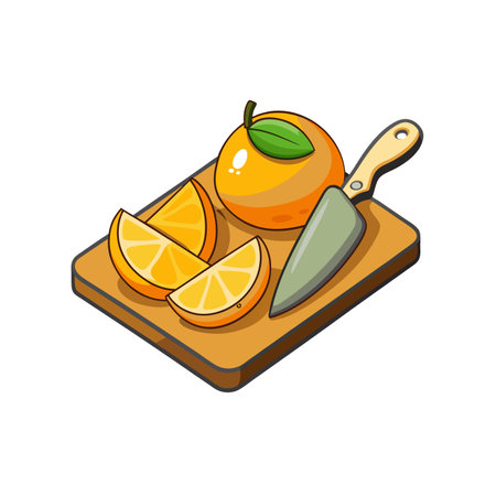 Orange Fruit Still Life on Wooden Cutting Boardのイラスト素材