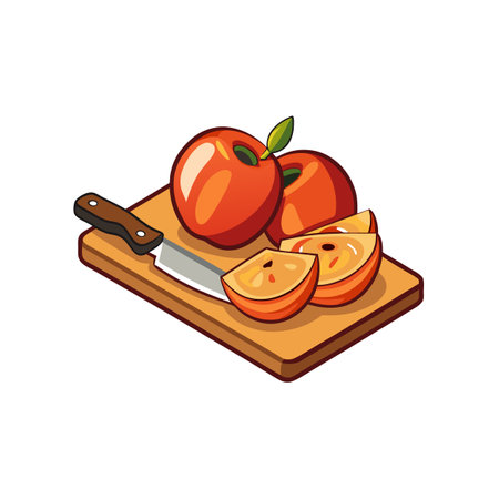 Fresh apples prepared on cutting board with knife illustrationのイラスト素材