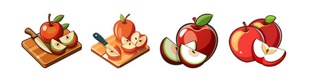 Cartoon Apple Slices with Knife on Cutting Boardのイラスト素材