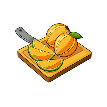Cartoon illustration of mango fruit sliced on a boardのイラスト素材
