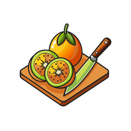 Fresh exotic fruits cartoon on cutting board illustrationのイラスト素材