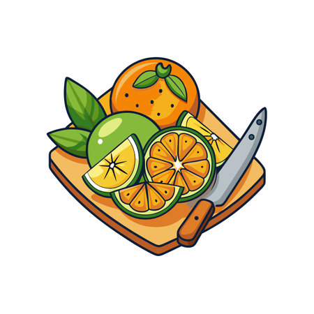 Citrus fruit on cutting board illustration vector imageのイラスト素材