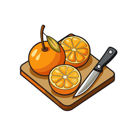 Cartoon Oranges and Knife on Cutting Board Illustrationのイラスト素材
