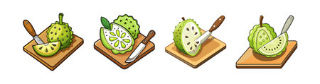 Soursop with knife and slice on cutting boardのイラスト素材
