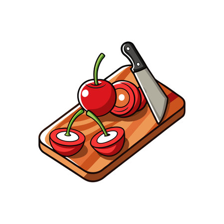 Cherries on a Cutting Board with Cleaver Illustrationのイラスト素材