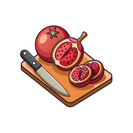 Delicious Tamarillo Fruit Illustration on Wooden Cutting Boardのイラスト素材