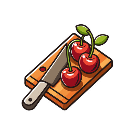 Fresh Cherries on Cutting Board with Knife Illustrationのイラスト素材