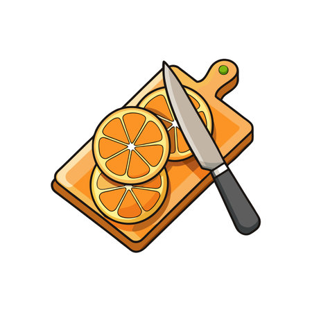 Orange slices on board with knife vector illustrationのイラスト素材