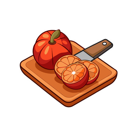 Cartoon Illustration of Fruit Slices on Cutting Boardのイラスト素材