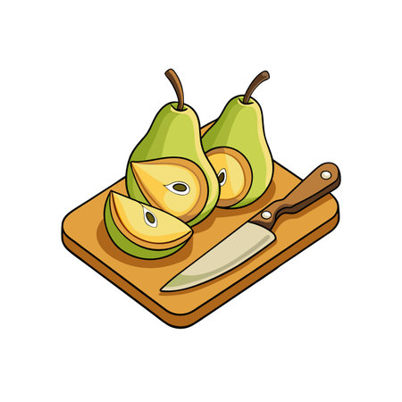 Pears on Cutting Board with Knife, cartoon styleのイラスト素材