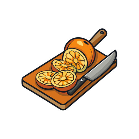 Cartoon orange slices with knife on cutting boardのイラスト素材