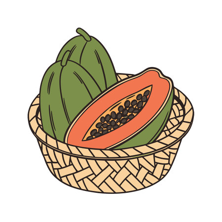 Illustration of Papayas in a Woven Basketのイラスト素材