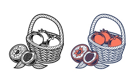 Peaches in a basket illustration - vector isolated styleのイラスト素材