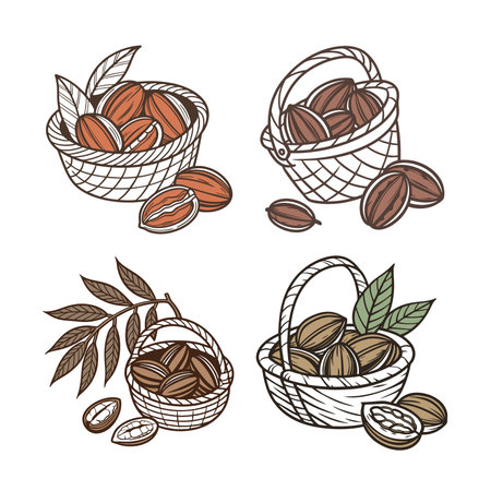 Basket of Almonds Illustration, Healthy Eating, Vegetarian Foodのイラスト素材