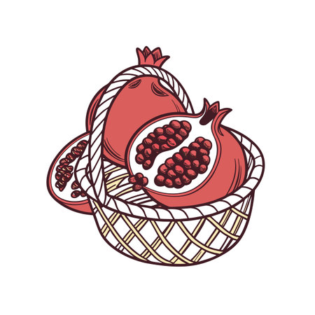 Pomegranates in a Basket: Healthy Eating and Freshnessのイラスト素材