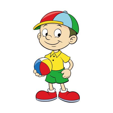 Cartoon Boy with a Ball Vector Illustration Artのイラスト素材