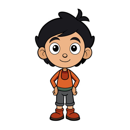 Cartoon boy character standing with hands on hipsのイラスト素材