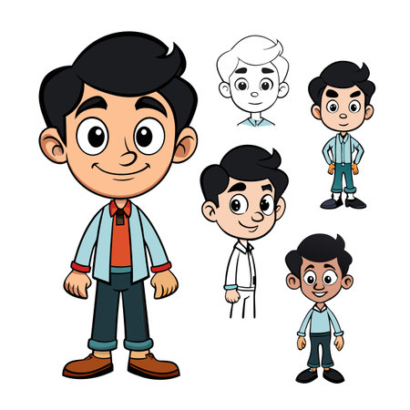 Cartoon boy character design set, vector illustration styleのイラスト素材