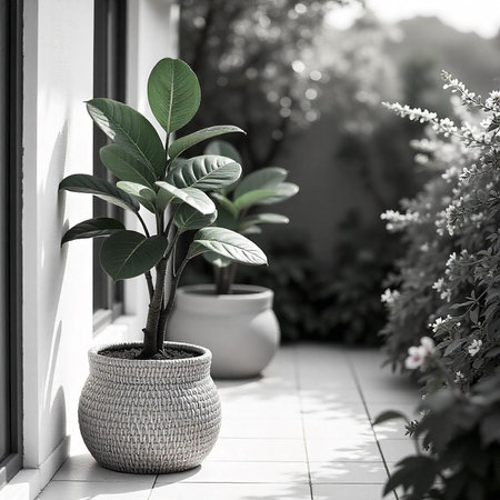Elegant indoor plant in a pot on a patio